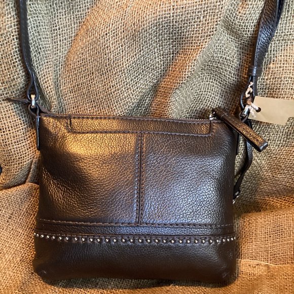 Brighton Leather Bronzy Brown Silver Studded Crossbody in Great Condition - Picture 2 of 10
